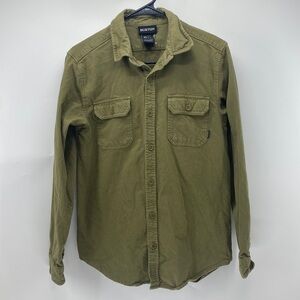 Burton Durable Goods green stiff flannel button down Gorpcore ski snowboard
